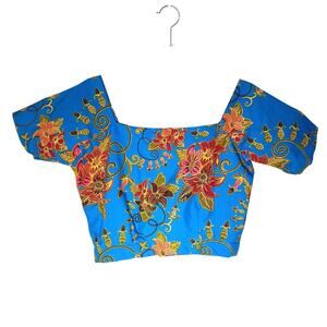 VeroEx Handmade Floral Cropped Blouse Womens 8 African Vibrant Maximalist Bold